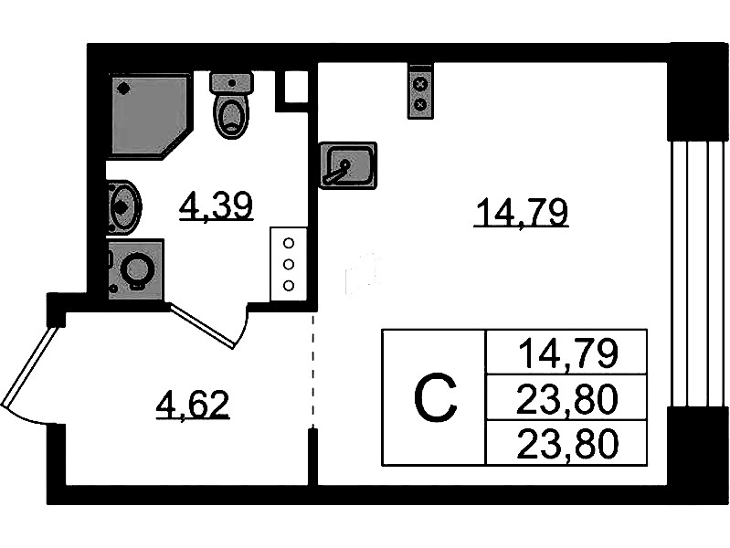 Квартира студия 23.8 м², 5/5 эт., ЖК «Plus Пулковский»